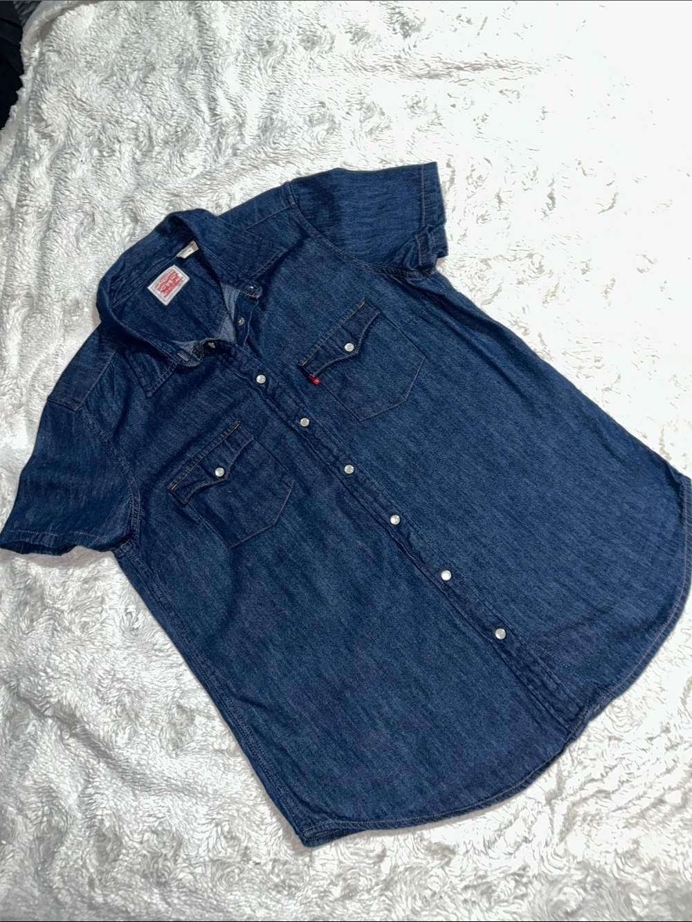 Levi's Denim Short-Sleeve Dark Blue Denim Button-Down Shirt Medium
